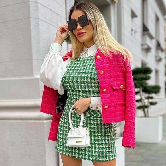 LAST ONE! BLOGGER'S FAVE! Zara Green Textured Weave Mini Dress Sz S, M, L NWT - Picture 6 of 17